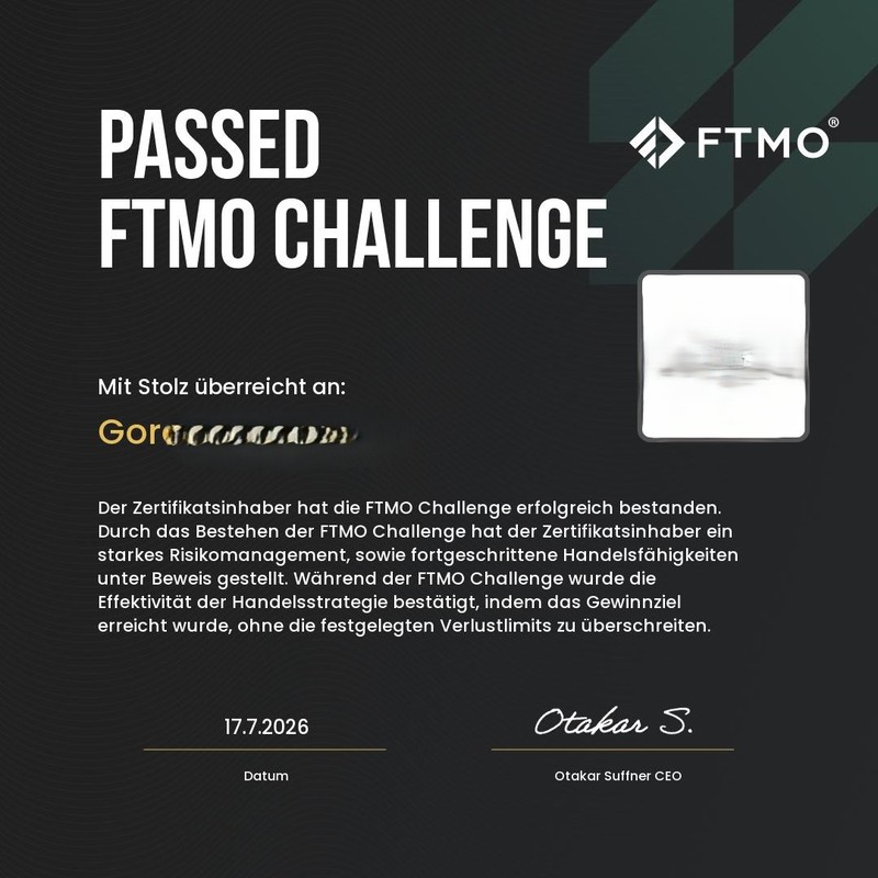 FTMO Zertifikat eines Community-Mitglieds